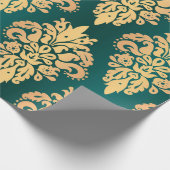 Elegantes Aquamarines Green Gold Classic Damask Mu Geschenkpapier (Ecke)