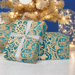 Elegantes Aquamarines Green Gold Mandala Muster Geschenkpapier