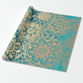 Elegantes Aquamarines Green Gold Mandala Muster Geschenkpapier