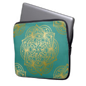 Elegantes Aquamarines Green Gold Mandala Muster Laptopschutzhülle (Vorderseite Links)