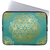Elegantes Aquamarines Green Gold Mandala Muster Laptopschutzhülle (Vorderseite)