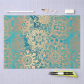 Elegantes Aquamarines Green Gold Mandala Muster Seidenpapier (Handwerk)