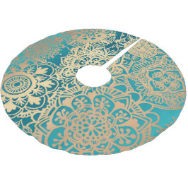 Elegantes Aquamarines Green- und Gold Mandala-Must Polyester Weihnachtsbaumdecke