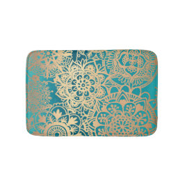 Elegantes Aquamarines Green und Gold Mandala Muste Badematte