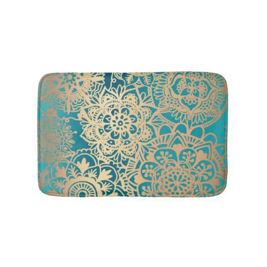 Elegantes Aquamarines Green und Gold Mandala Muste Badematte (Vorderseite)