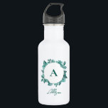 Elegantes Aquamarines Greenery Watercolor Monogram Edelstahlflasche<br><div class="desc">Die schöne aquamarine Vegetation verleiht dem Hotel eine elegante Note. Sie können mit Ihren Informationen personalisieren und die Formulierung ändern.</div>