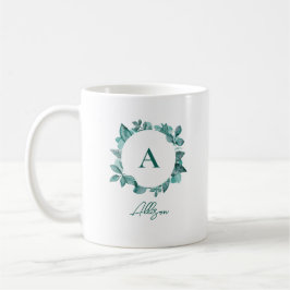 Elegantes Aquamarines Greenery Watercolor Monogram Kaffeetasse