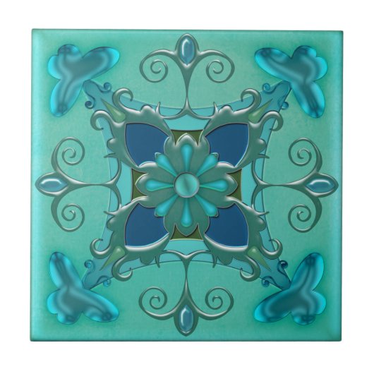 Elegantes Aquamarines grünes Badezimmer oder Küche Fliese (Vorderseite)