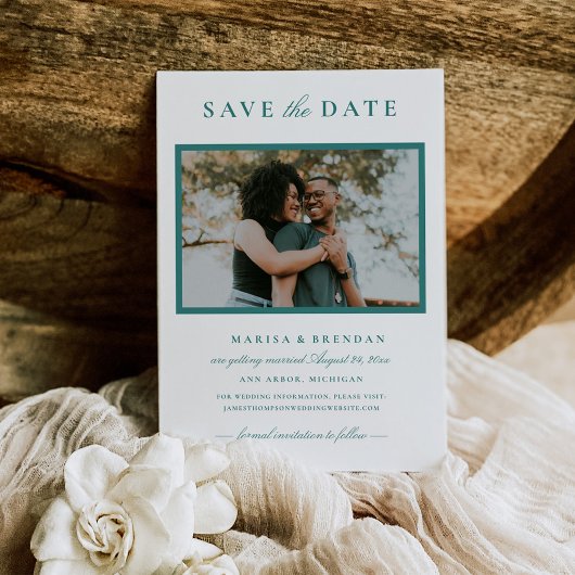 Elegantes Aquamarines Grünes Hochzeitssemble Foto Save The Date