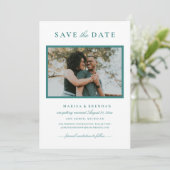 Elegantes Aquamarines Grünes Hochzeitssemble Foto Save The Date (Stehend Vorderseite)