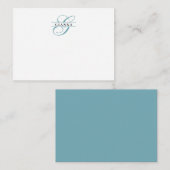 Elegantes Aquamarines Kalligraphie-Split-Monogramm Mitteilungskarte (Vorne/Hinten)