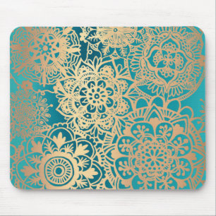 Elegantes Aquamarines Mandala-Muster aus Grün- un Mousepad