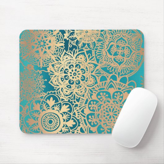 Elegantes Aquamarines Mandala-Muster in Grün und G Mousepad (Mit Mouse)