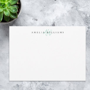 Elegantes Aquamarines Minimalistisches Monogramm Mitteilungskarte