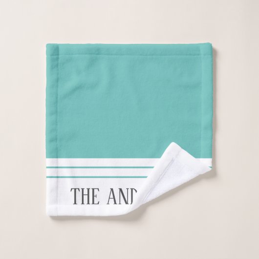 Elegantes Aquamarines Mit Monogramm Badetuch Set (Waschlappen)