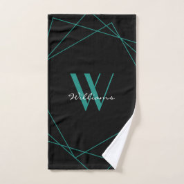 Elegantes Aquamarines Monogramm Geometrisches Name Handtuch