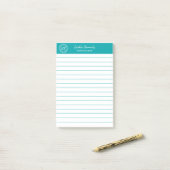 Elegantes Aquamarines Monogramm-Geschäft Post-it Klebezettel (Auf Schreibtisch)