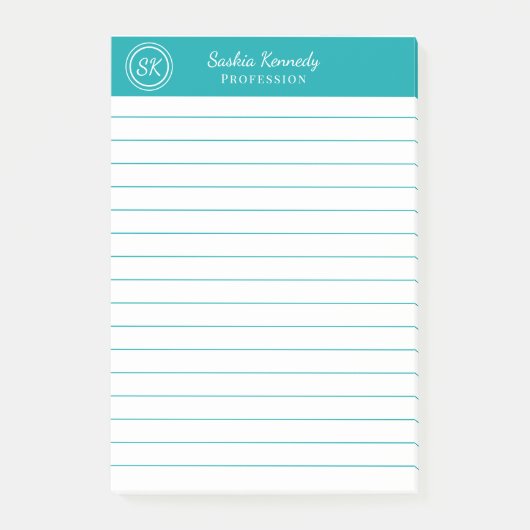 Elegantes Aquamarines Monogramm-Geschäft Post-it Klebezettel (Vorderseite)