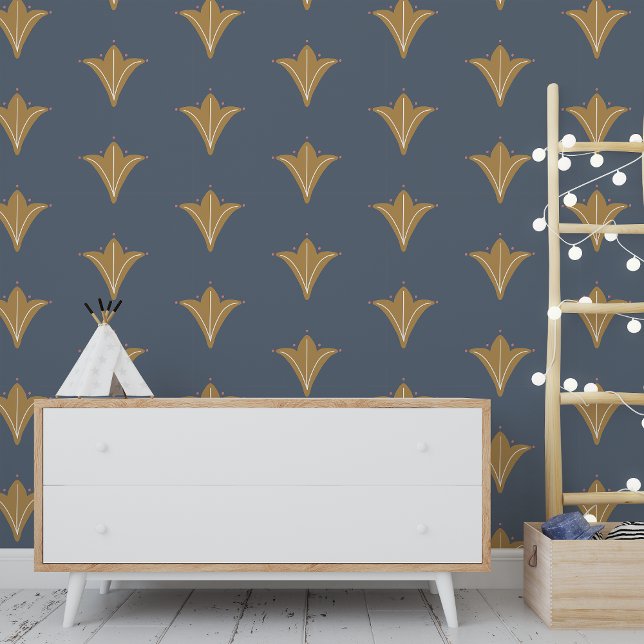 Elegantes Aquamarines Mustard Nordic Muster Tapete (Elegant Teal Mustard Nordic Pattern Wallpaper)