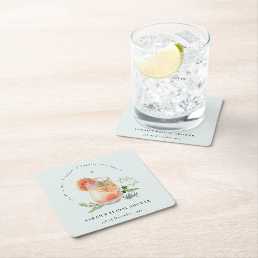 Elegantes Aquamarines Orange Green Cocktail Brautp Rechteckiger Pappuntersetzer (Vor Ort)