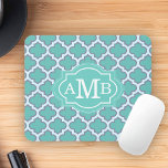 Elegantes, Aquamarines Quatrefolienmuster - Benutz Mousepad<br><div class="desc">Fügen Sie Ihr Monogramm hinzu,  um Ihr eigenes einzigartiges Produkt zu erstellen.</div>