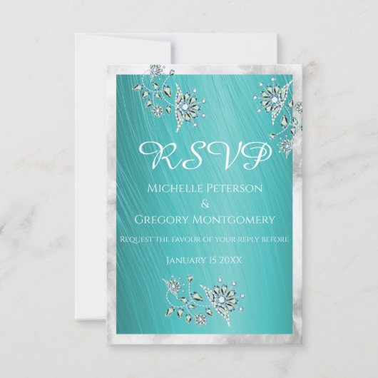 Elegantes Aquamarines Rhinetsone Jewel mit Marmorg RSVP Karte (Vorderseite)