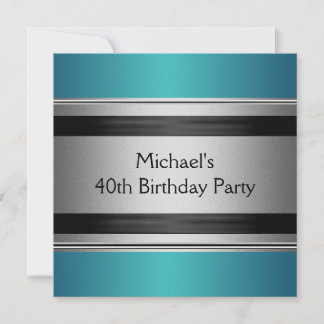 Elegantes Aquamarines Schwarz & Silbermetall 40. G Einladung