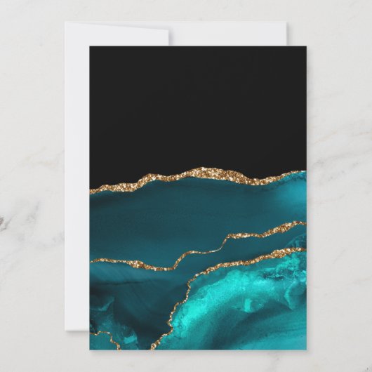 Elegantes Aquamarines Schwarzes Marmor Gold 60. Einladung (Rückseite)