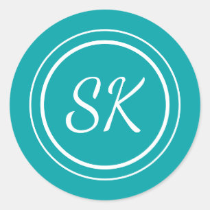 Elegantes Aquamarines Script Beruflich Monogram Bu Runder Aufkleber