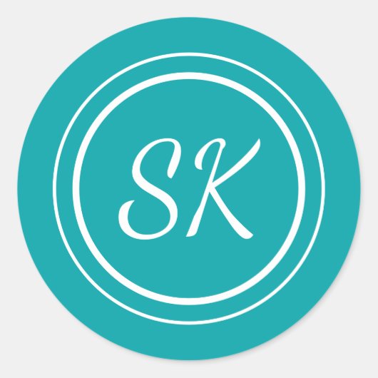 Elegantes Aquamarines Script Beruflich Monogram Bu Runder Aufkleber (Vorderseite)