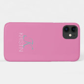Elegantes Aquamarines Script Monogram und Name, ro Case-Mate iPhone Hülle (Rückseite (Horizontal))