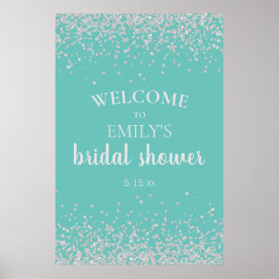 Elegantes Aquamarines Silver Confetti Brautparty Poster