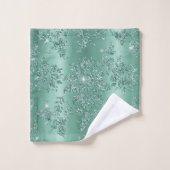 Elegantes Aquamarines Silver Glitzer Muster Badhandtuch Set (Waschlappen)