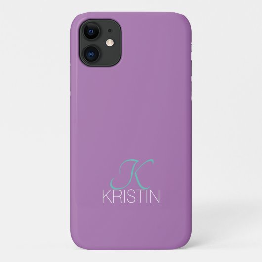 Elegantes Aquamarines Skriptmonogramm und Name, La Case-Mate iPhone Hülle (Rückseite)