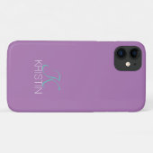 Elegantes Aquamarines Skriptmonogramm und Name, La Case-Mate iPhone Hülle (Rückseite (Horizontal))