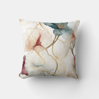 Elegantes Aquamarines und Burgund-Blütenkissen Kissen