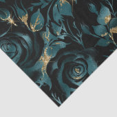 Elegantes Aquamarines und Gold Rose Blumenmuster Seidenpapier (Detail)
