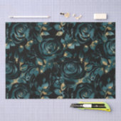 Elegantes Aquamarines und Gold Rose Blumenmuster Seidenpapier (Handwerk)