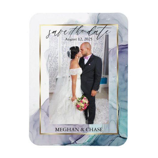 Elegantes Aquamarines und Lila Foto Save the Date Magnet (Vertikal)