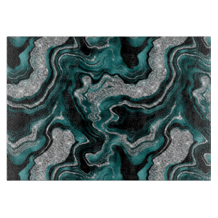 Elegantes Aquamarines und silberes Glitzer-Muster Schneidebrett