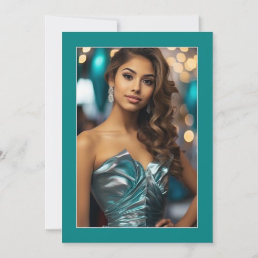 Elegantes Aquamarines und silberfarbenes Quinceñer Einladung (Rückseite)