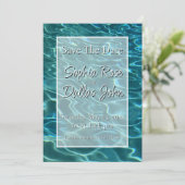 Elegantes, aquamarines Wassermuster Seewellen Save The Date (Stehend Vorderseite)