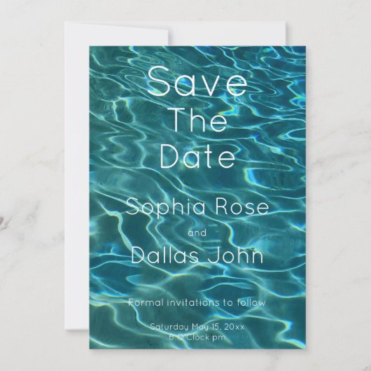 Elegantes, aquamarines Wassermuster Seewellen Save The Date (Vorderseite)