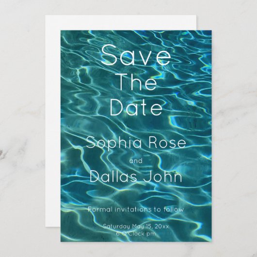 Elegantes, aquamarines Wassermuster Seewellen Save The Date (Vorne/Hinten)