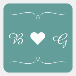 Elegantes Aquamarines Wedding Heart Monogram Lette Quadratischer Aufkleber