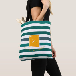 Elegantes Aquamarines Weißstreifen-Monogramm Tasche