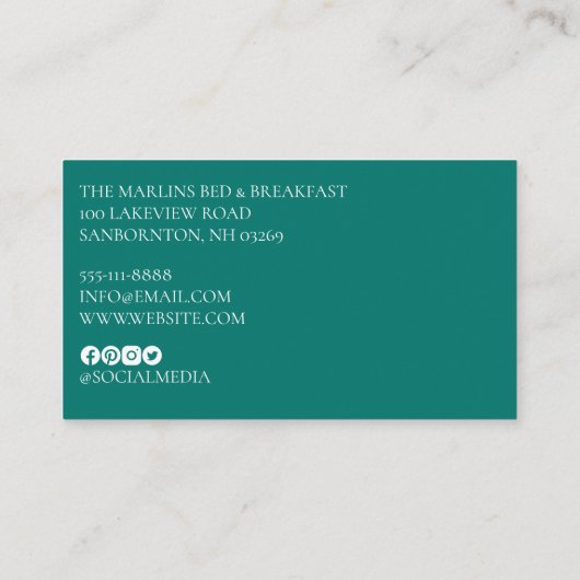 Elegantes Aquamarines Weißstreifen-Monogramm Visitenkarte (Rückseite)