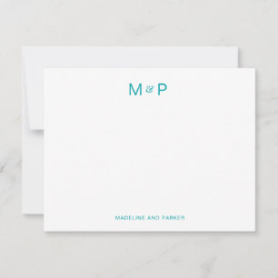 Elegantes Aquamarines, zeitgenössisches Monogramm Mitteilungskarte