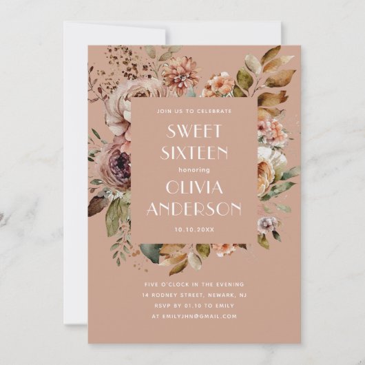 Elegantes Aquarell blass pink Süß 16 Einladung (Vorderseite)