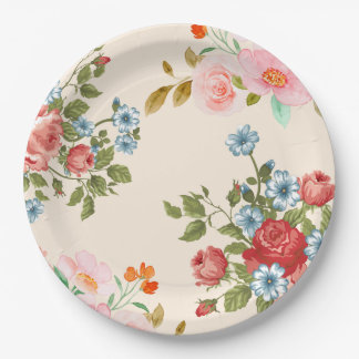 Elegantes Aquarell-Blumen-Pink-Blau-Rosen-Papier Pappteller